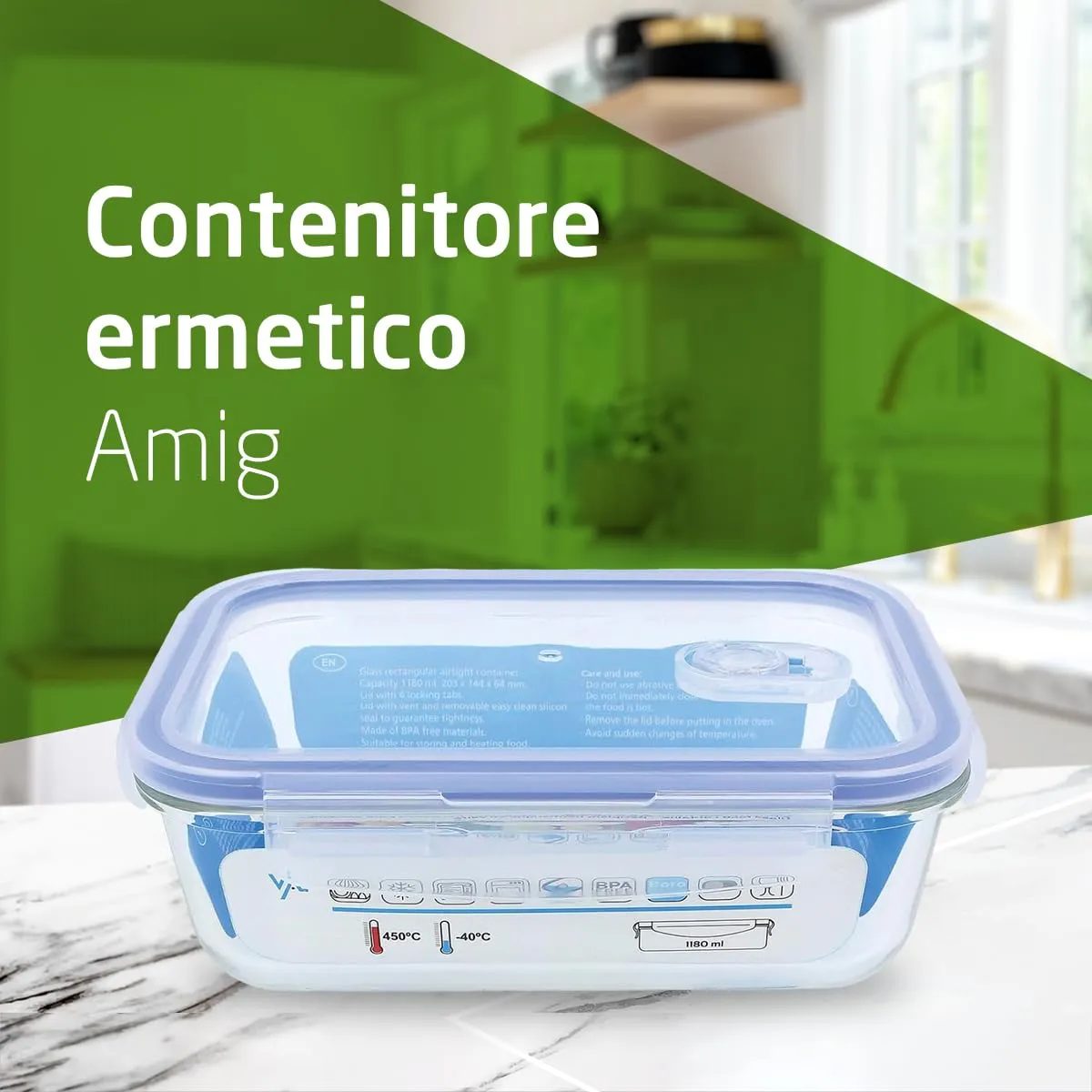 Amig contenitore vetro alimenti 570 ml rettangolare