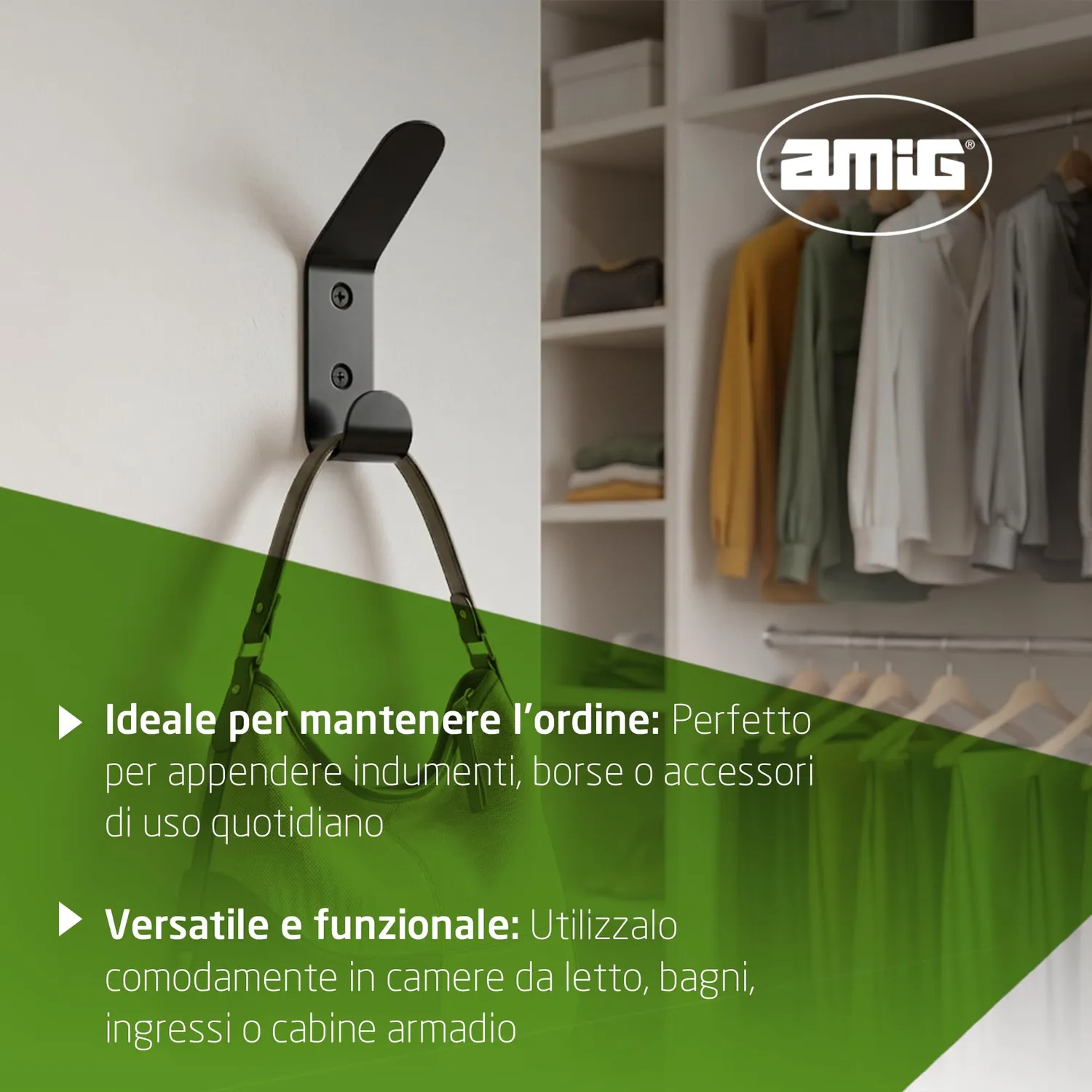 Amig CS35 appendiabiti da parete nero opaco acciaio