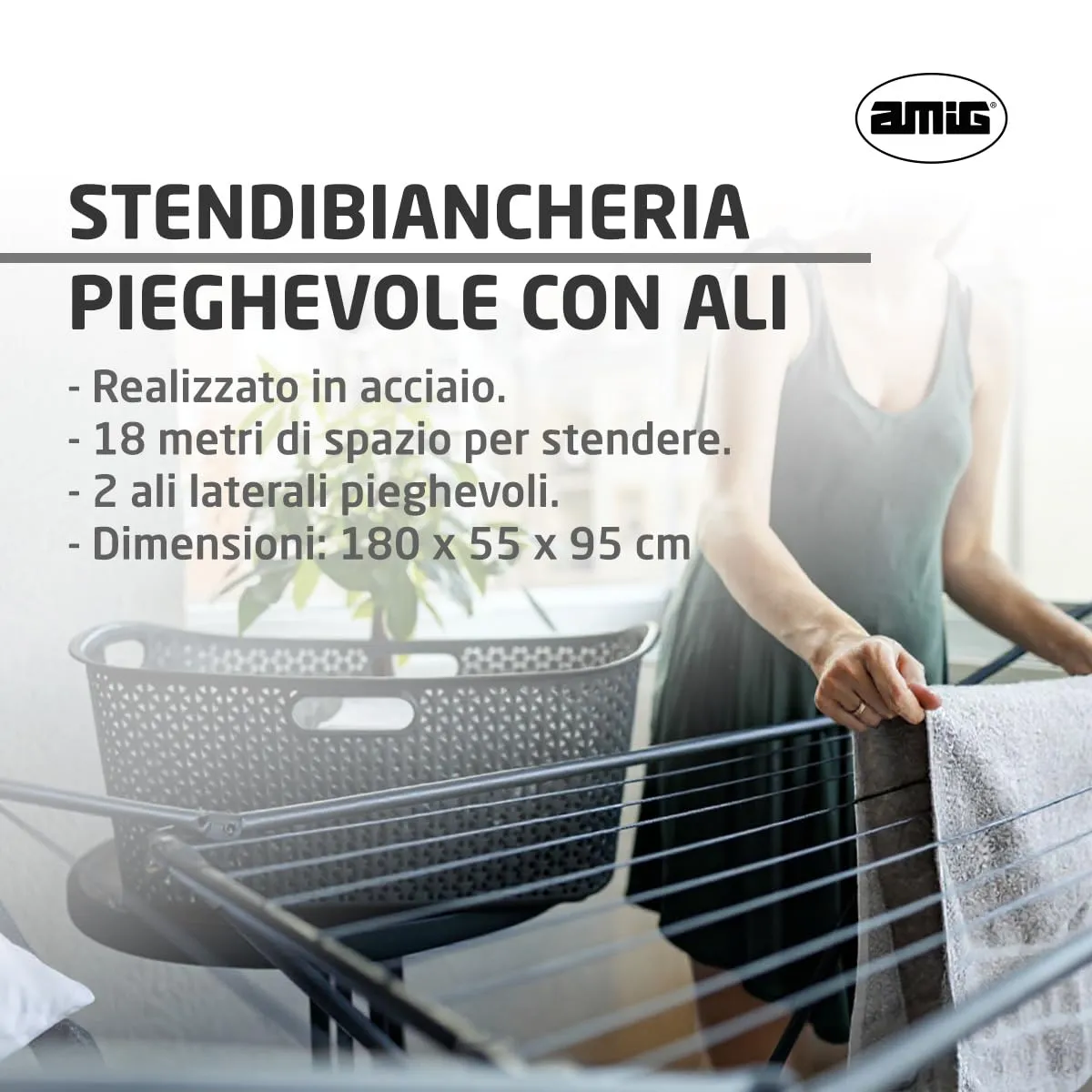 Amig Aeria ZenRack stendino ali pieghevole nero 18 m