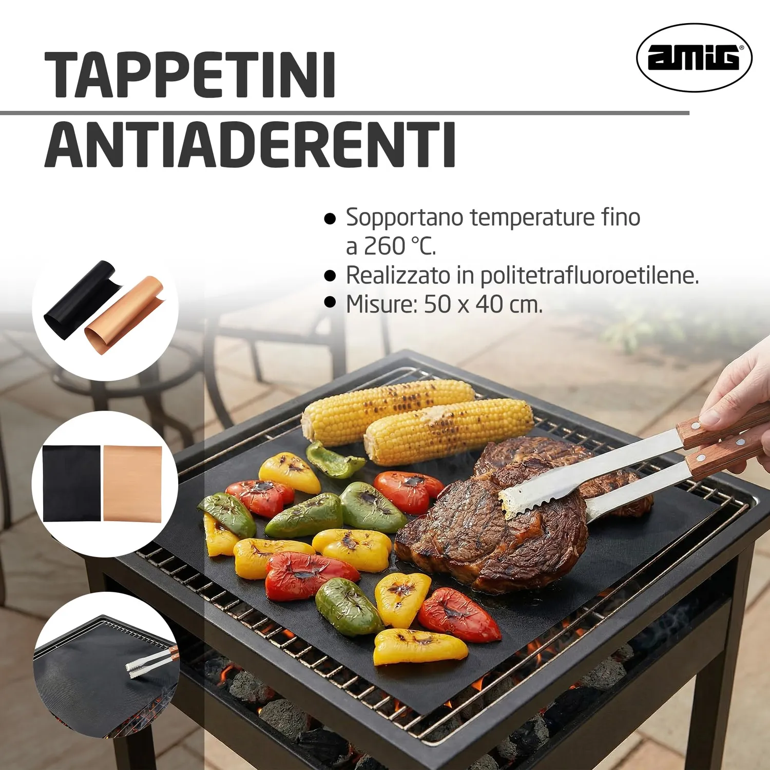 Amig AM11 Tappetini da Forno 50x40 cm 2 Pezzi Nero Oro