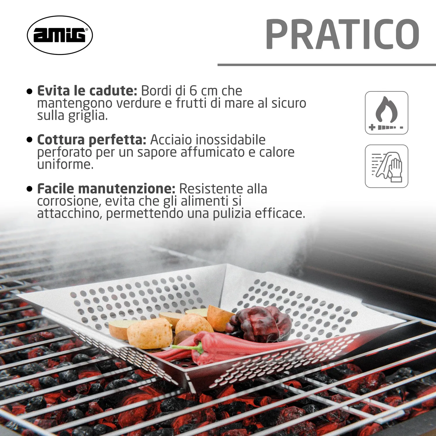 Amig AM07 cesto barbecue verdure acciaio 29 cm