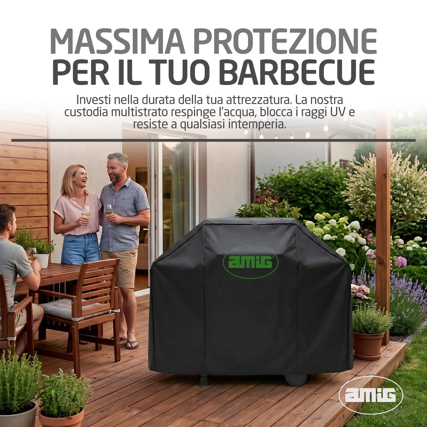 Amig AM31 Copertura Barbecue 117x66x117 cm Nera Impermeabile