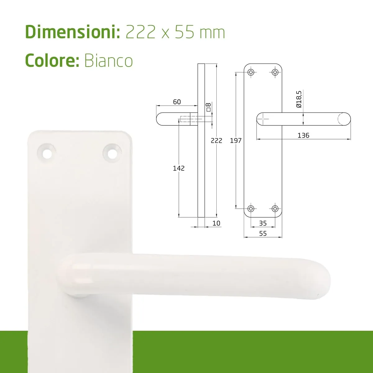 Amig maniglia con placca bianca 222x55 mm alluminio