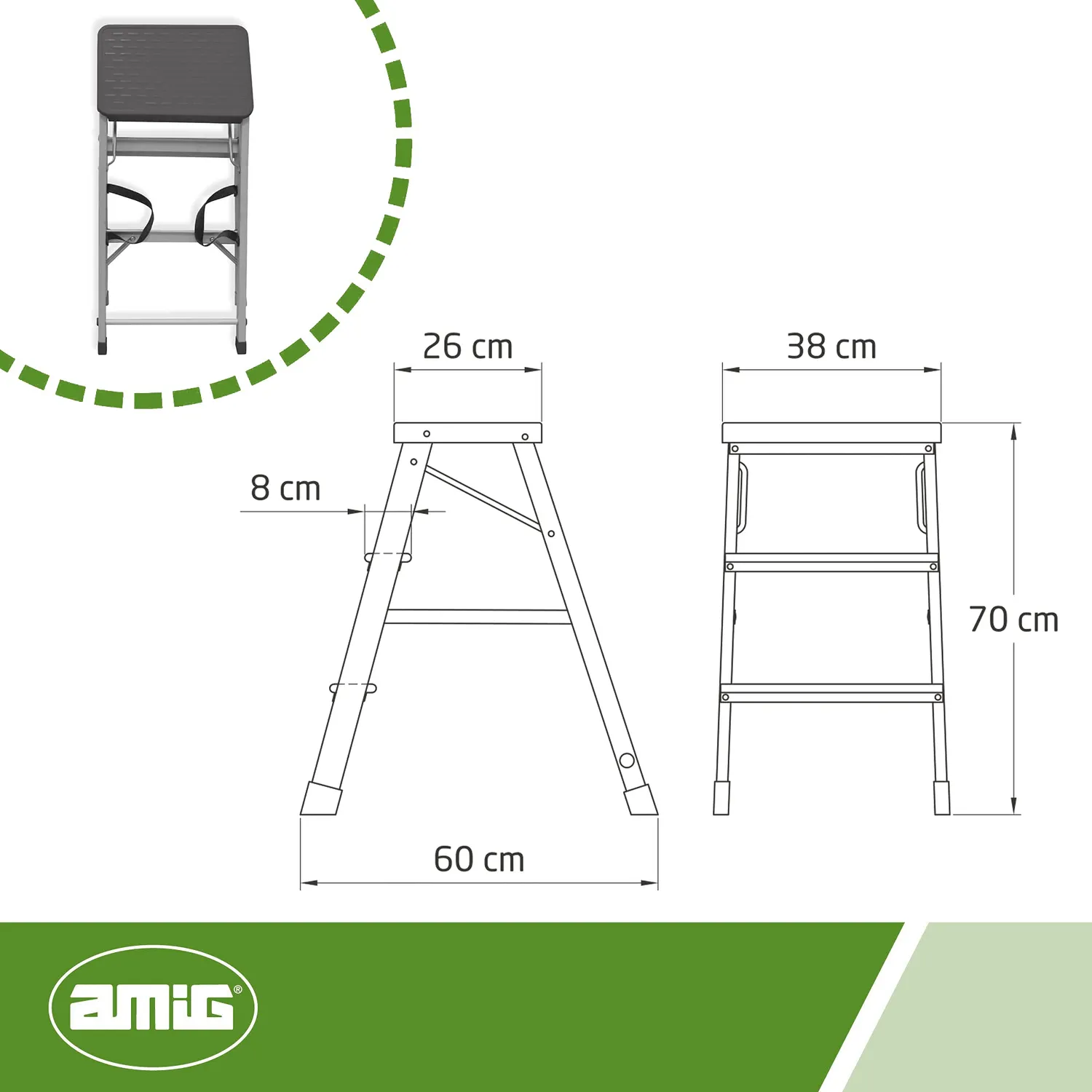 Amig 19504 sgabello alluminio 70 cm giardino