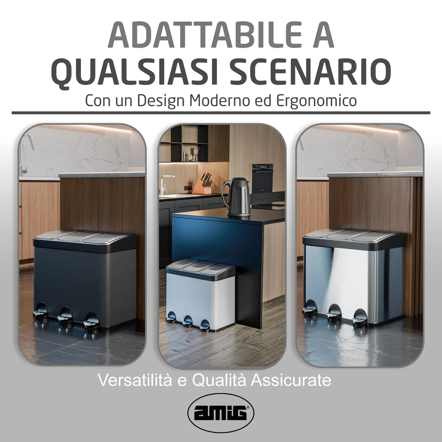 Amig RECIK3-3 pattumiera tripla 45L argento inox