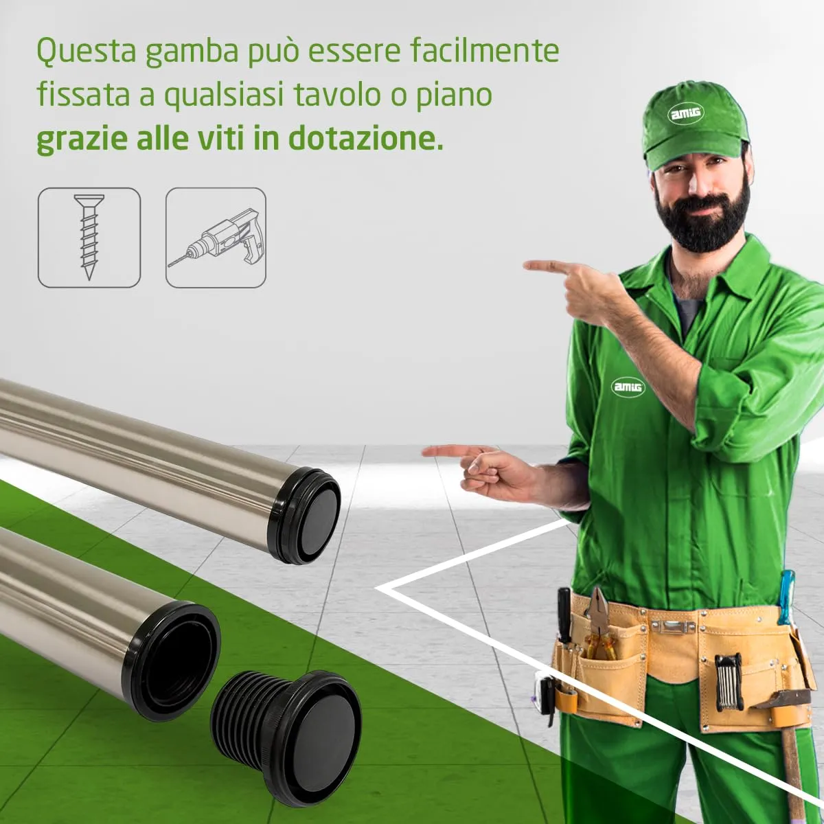 Amig Gamba Tavolo Regolabile 60x870 mm Cromo Opaco