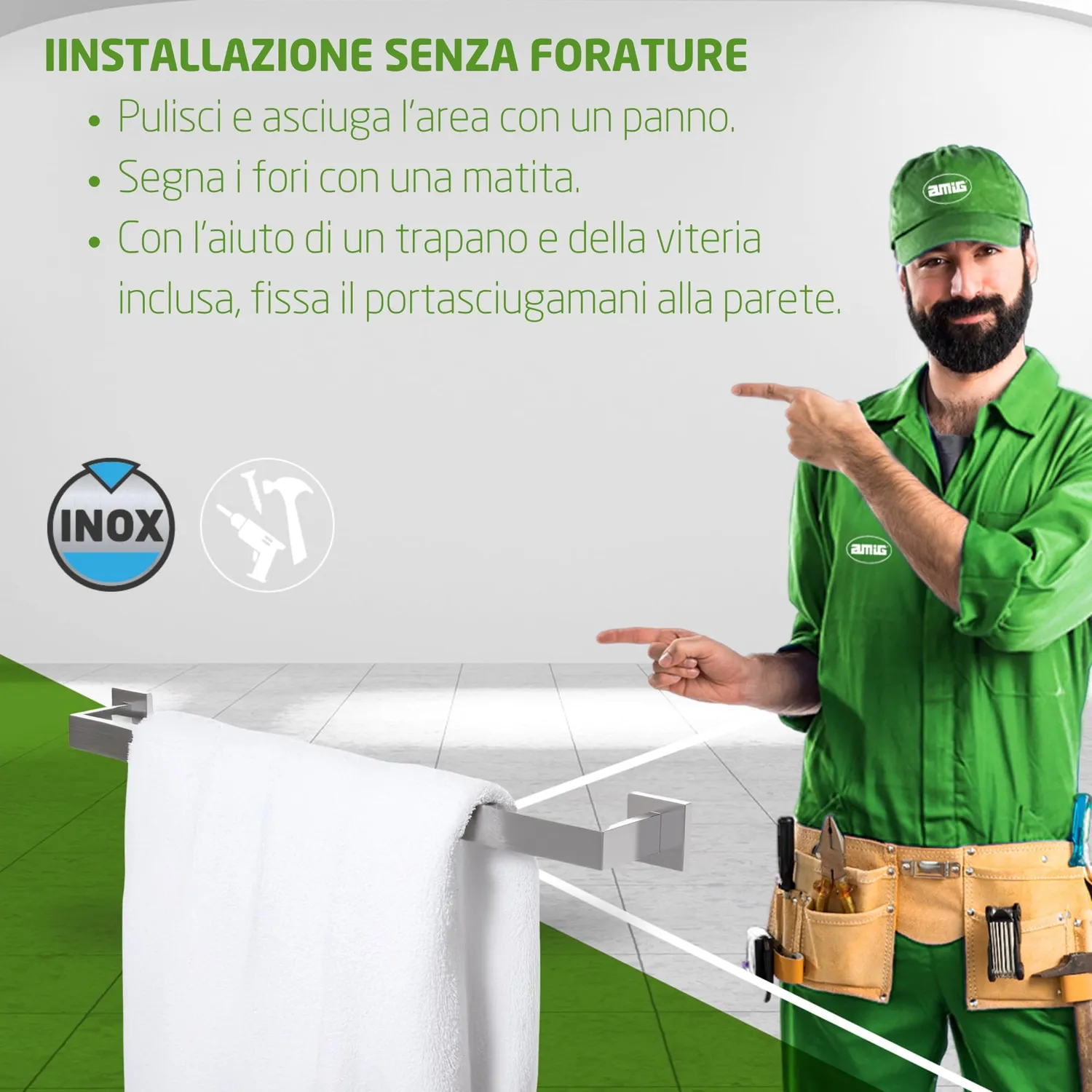 Amig Isla-1 portasciugamani argento opaco 600 mm inox