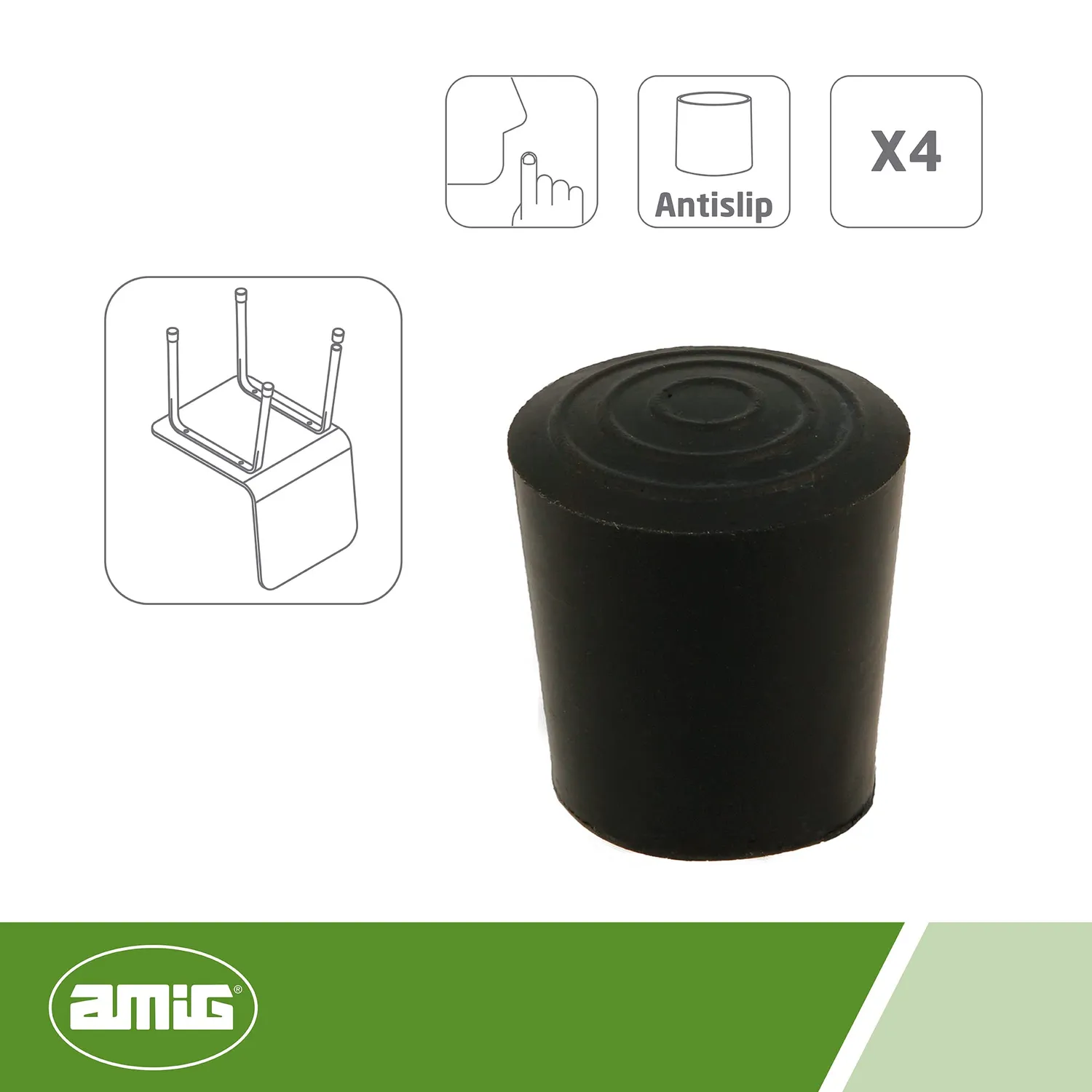 Amig 656 puntale esterno rotondo Ø25 mm gomma nera
