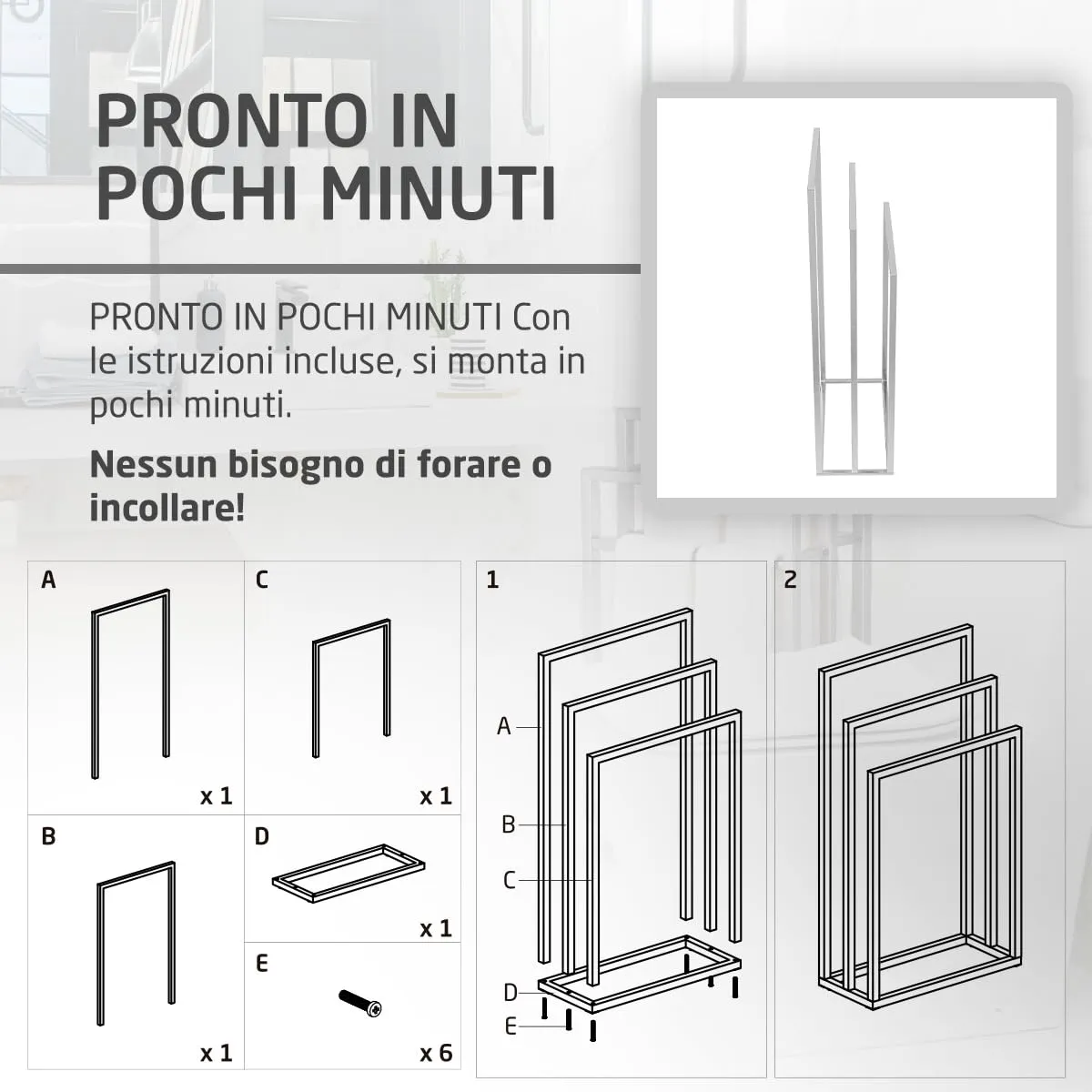 Amig Porta Asciugamani Terra Cromato 3 Barre Senza Fori