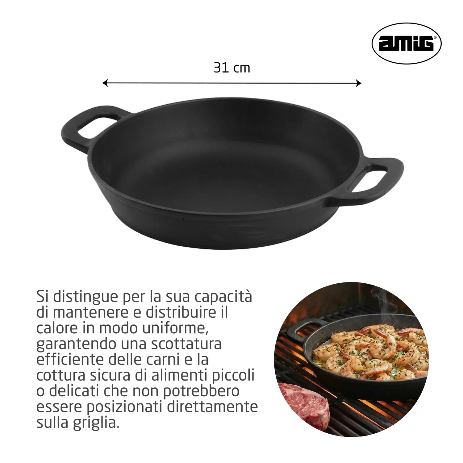 Amig AM38 wok in ghisa Ø 31 cm per barbecue