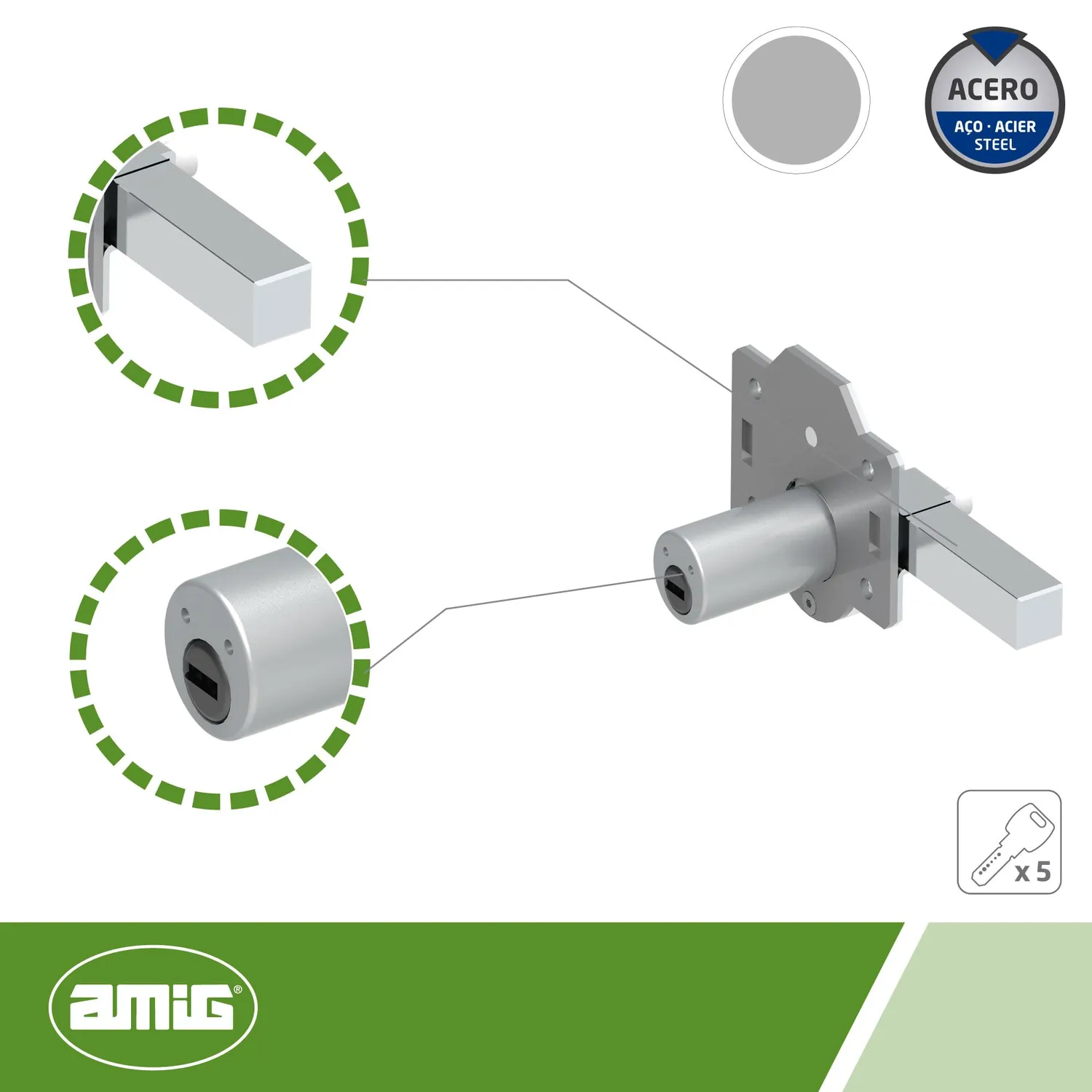 Amig 3 PLUS Serratura da Applicare Argentata 90x154 mm