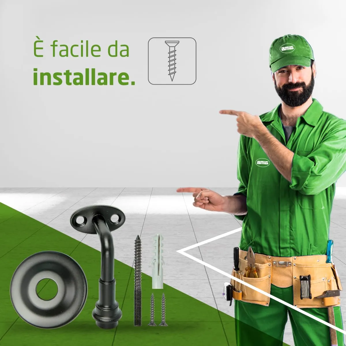 Amig Supporto Corrimano Nero Acciaio 70x75x45 mm