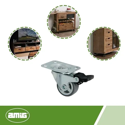Amig 1309 Ruota Girevole con Freno Ø25 mm 40 kg Grigia