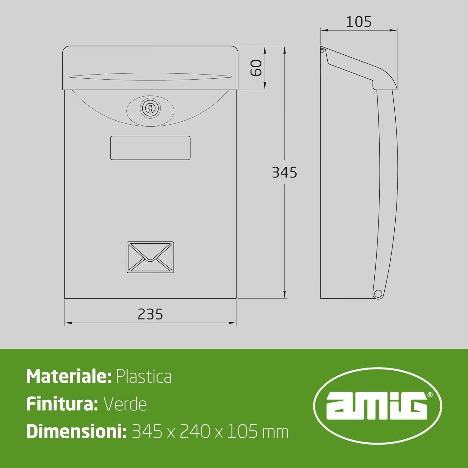 Amig Modello 7 cassetta postale verde plastica 34,5 cm