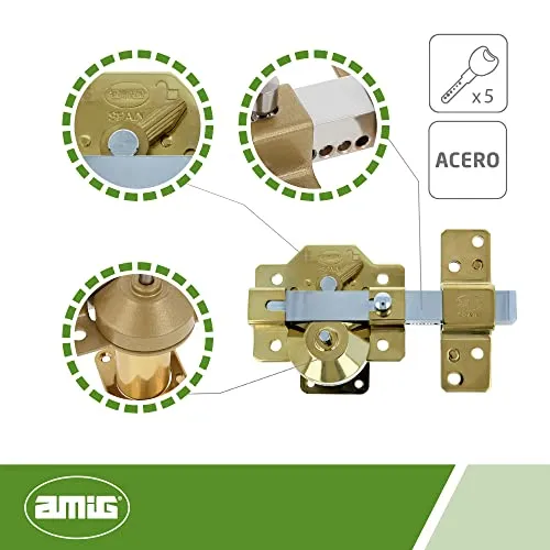 Amig chiavistello acciaio oro 90x154 mm cilindro 50 mm