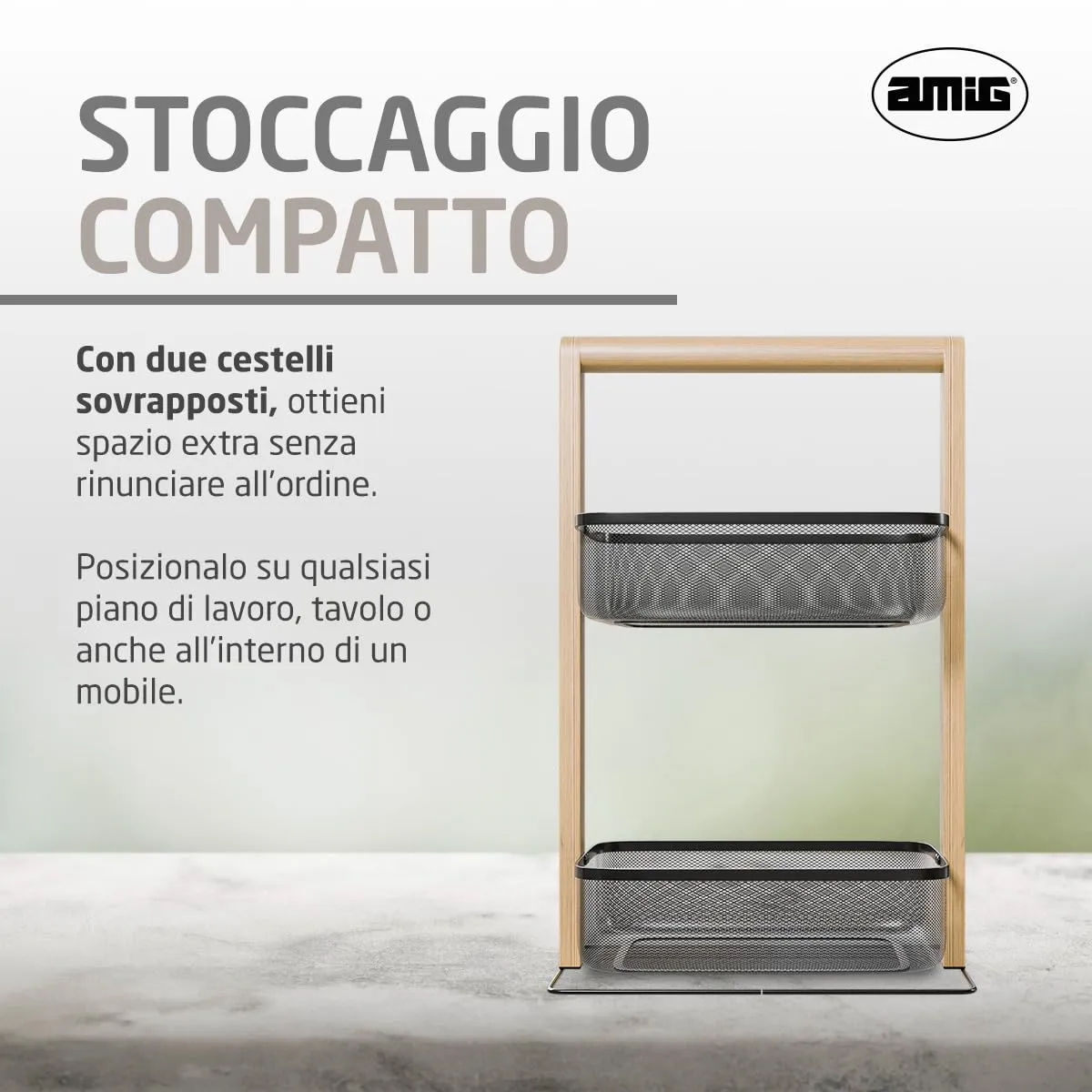 Amig scaffale 2 cesti 27x18x44 cm nero bambù