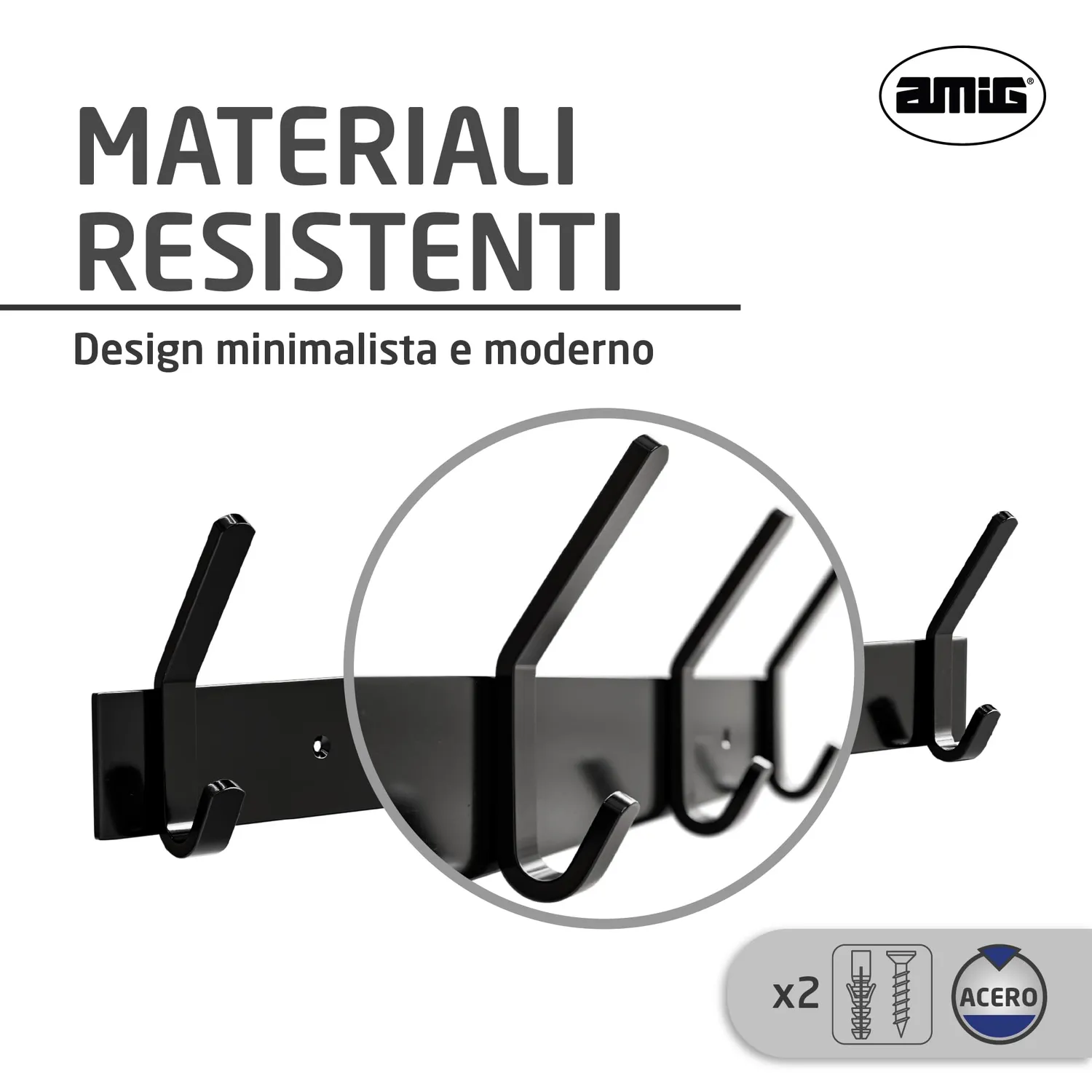 Amig CM38 appendiabiti muro 405 mm acciaio nero
