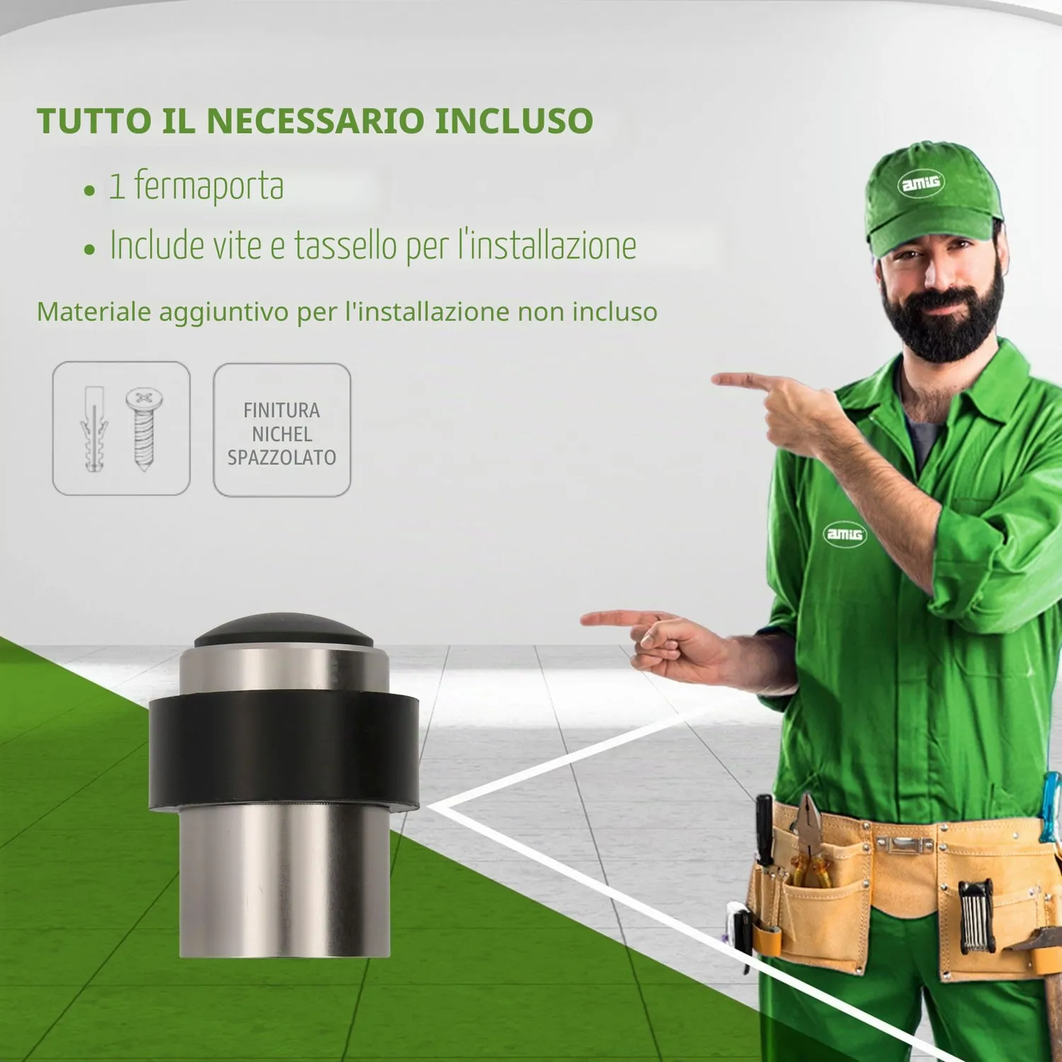 Amig 206 fermaporta pavimento 30x48 mm nichel spazzolato