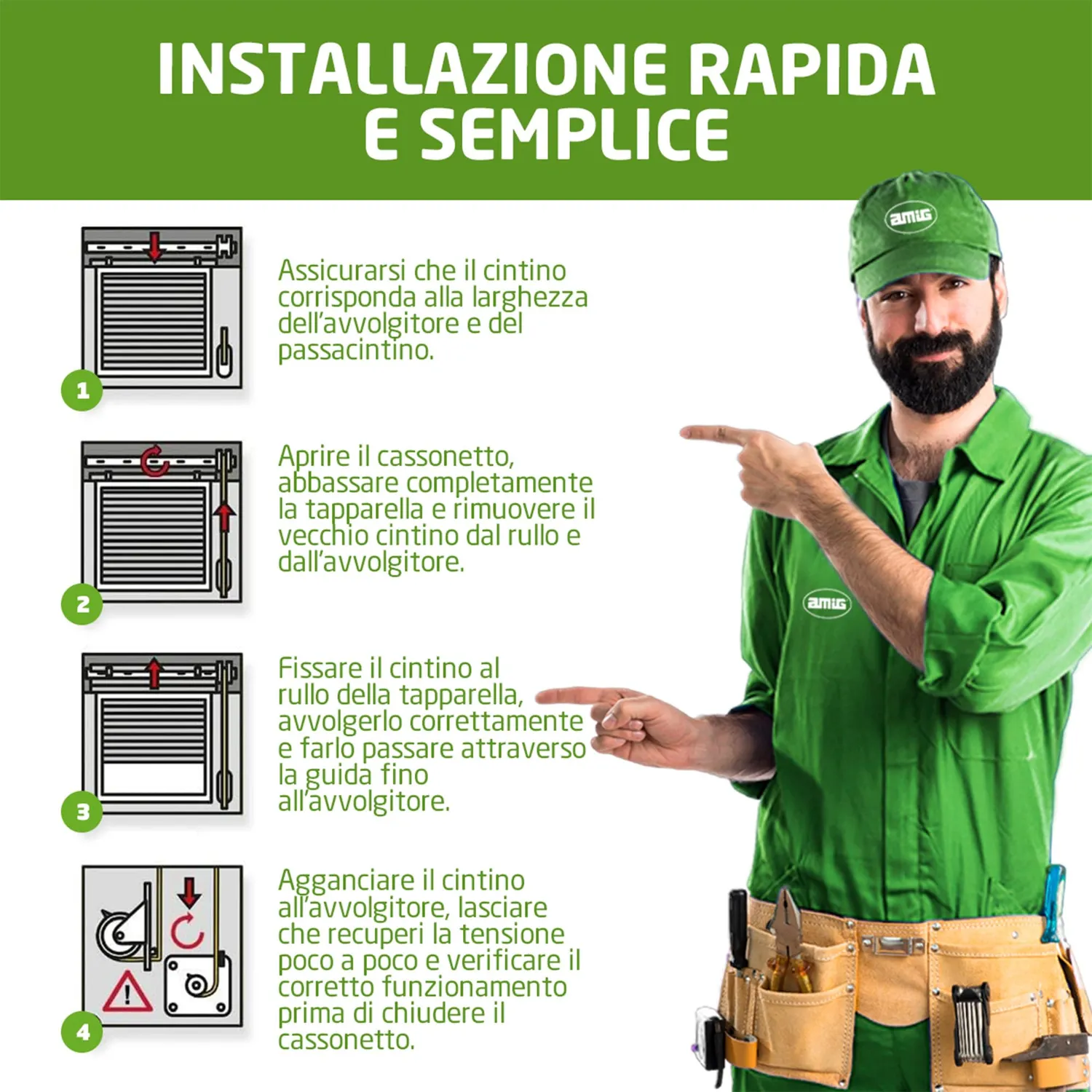 Amig Nastro Avvolgitore Tapparelle 20mm x 6m Avorio