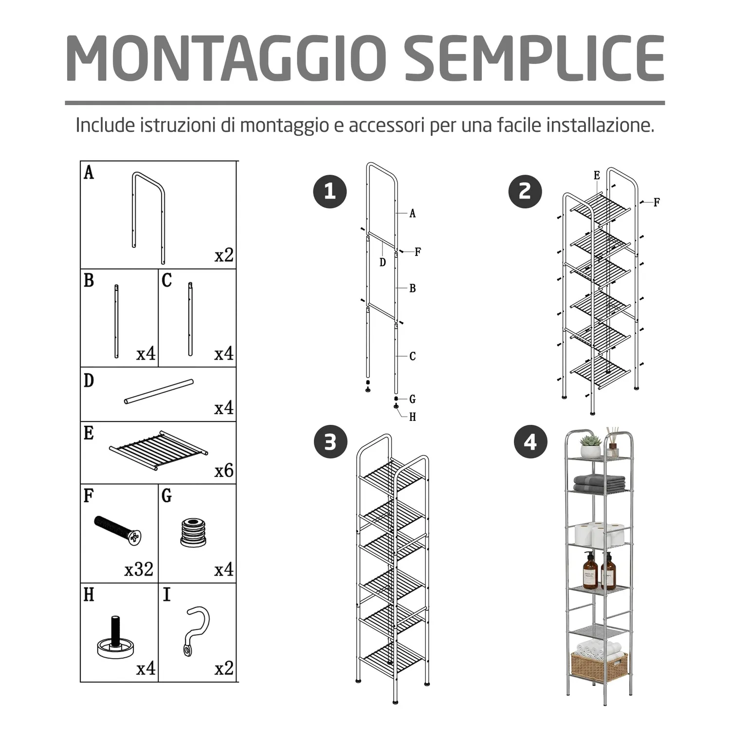Amig Brisa Scaffale Bagno Acciaio 6 Ripiani Argento