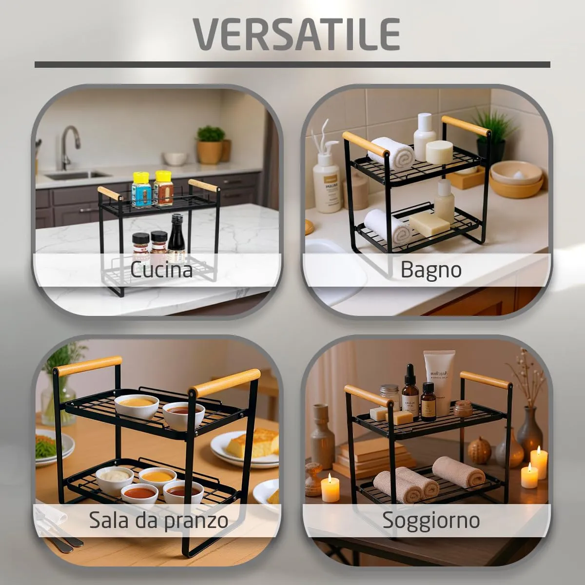 Amig scaffale 2 livelli acciaio bambù 260x130x287 mm