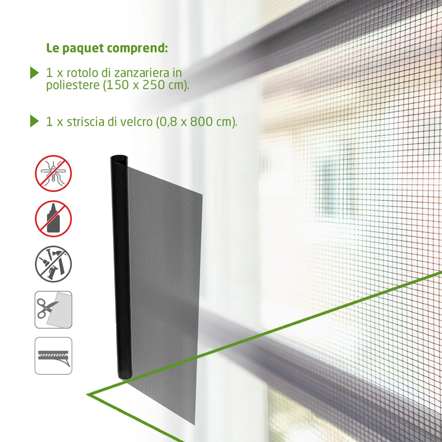 Amig zanzariera finestra e porta 150x250 cm nera poliestere
