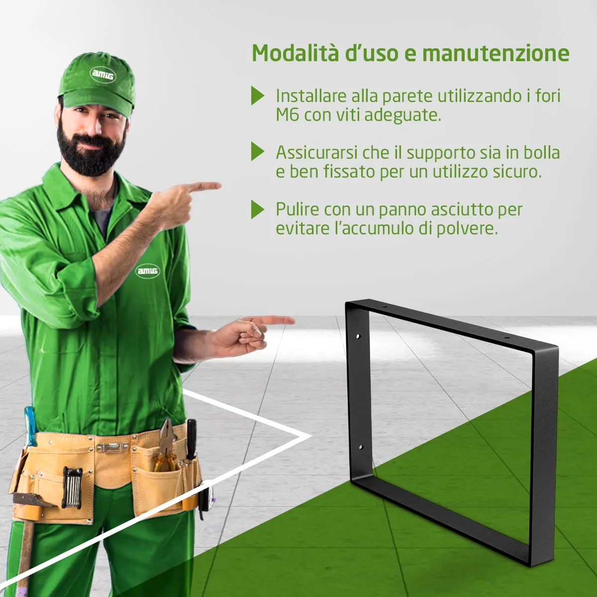 Amig staffe mensole rettangolari 21x31 cm nere set 4 pezzi