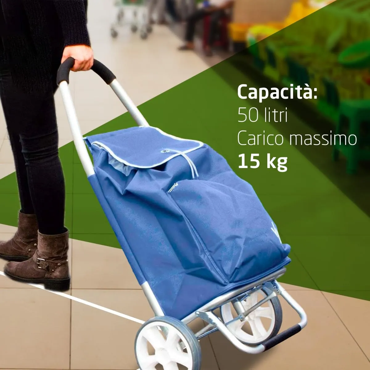 Amig Carrello Spesa 2 Ruote Blu 50L 15kg Alluminio