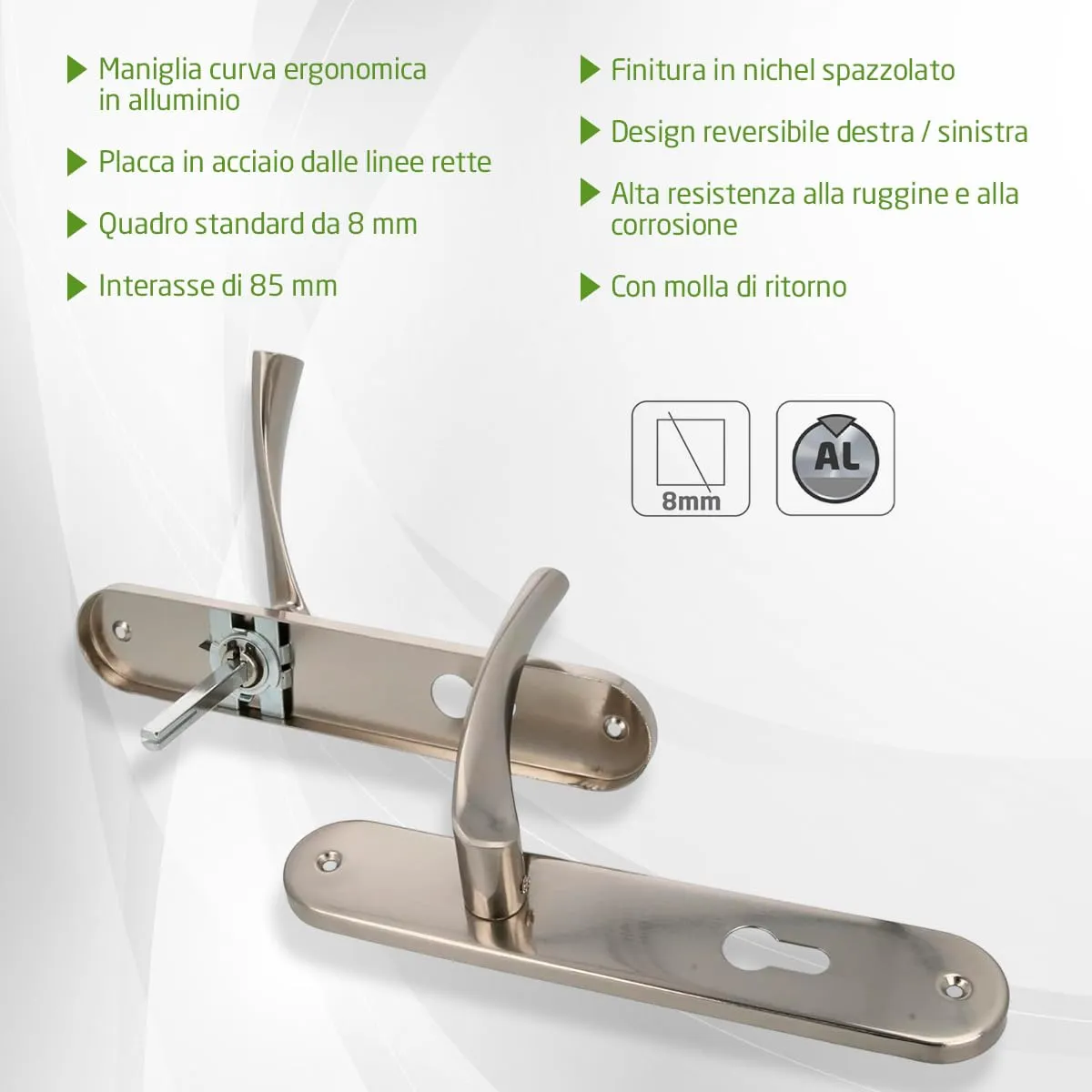 Amig maniglia placca alluminio 240x45 mm nichel 85 mm
