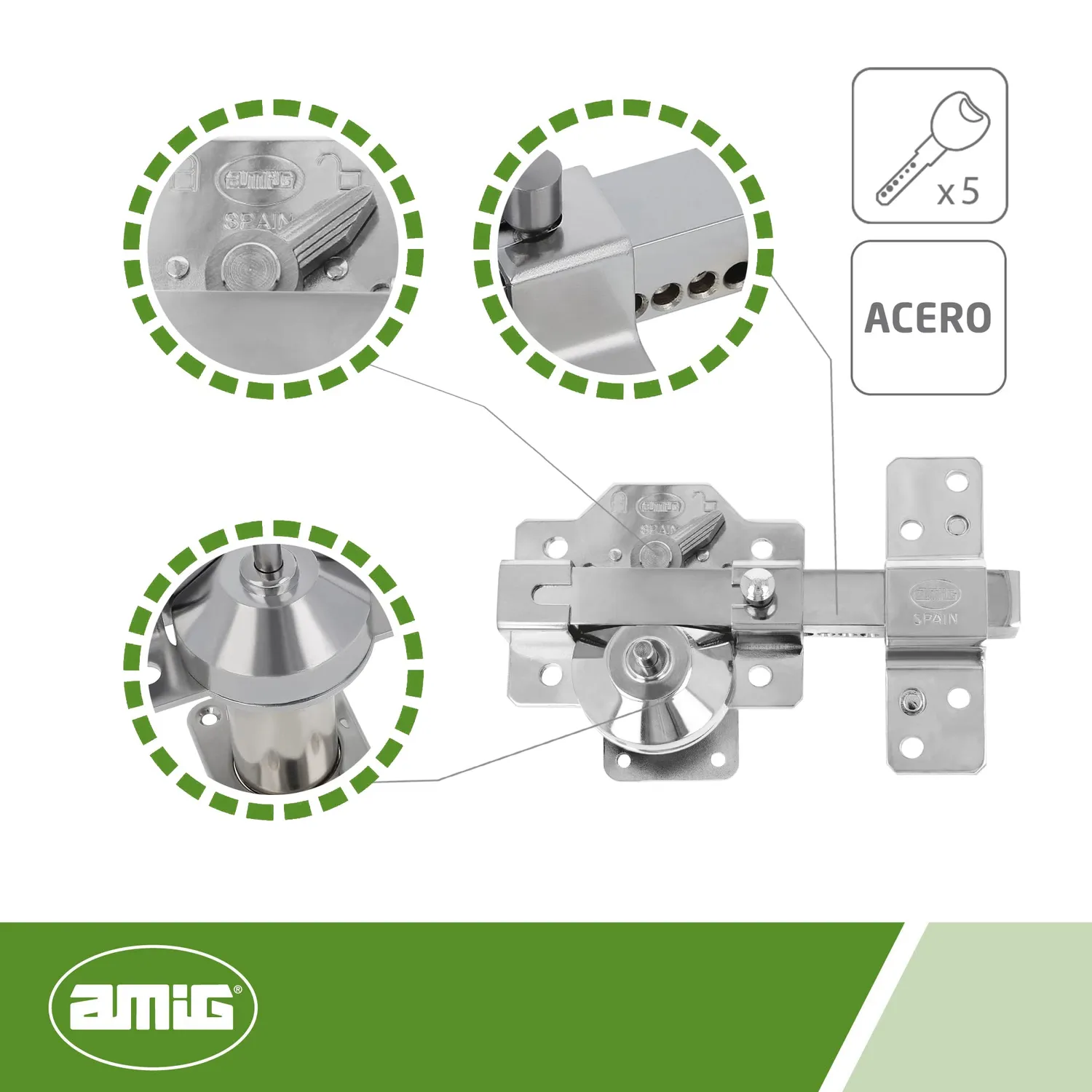 Amig Chiavistello Sovrapporre Acciaio 90x154 mm Argento Alta Sicurezza
