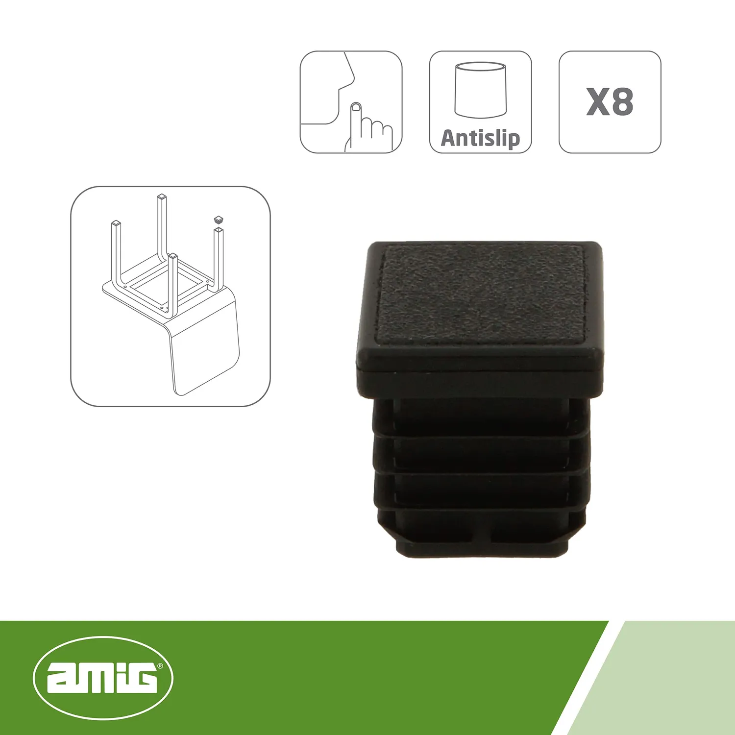 Amig 661 puntale quadrato interno 20 mm polietilene nero
