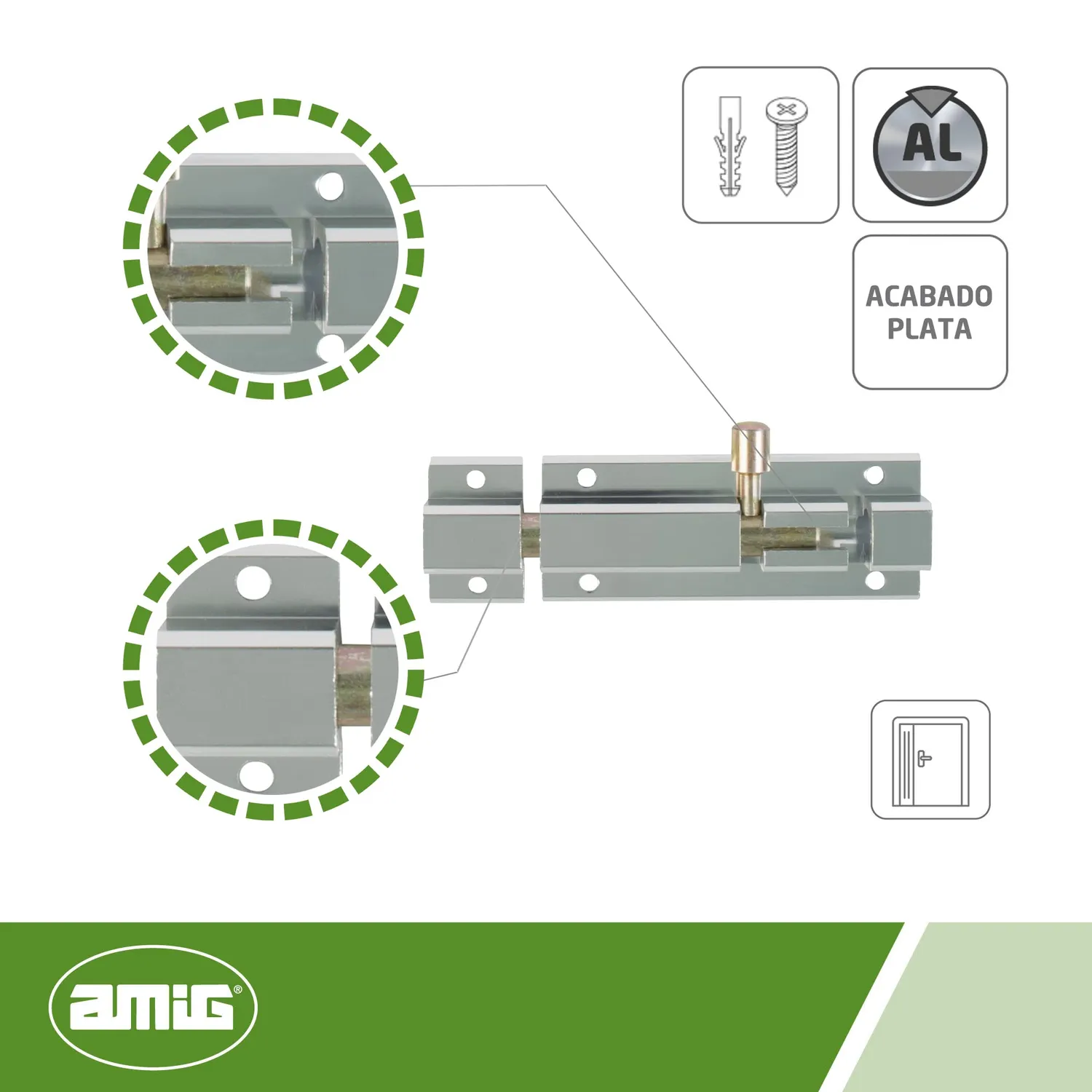 Amig 501 Catenaccio Porte 100x30mm Alluminio Argento
