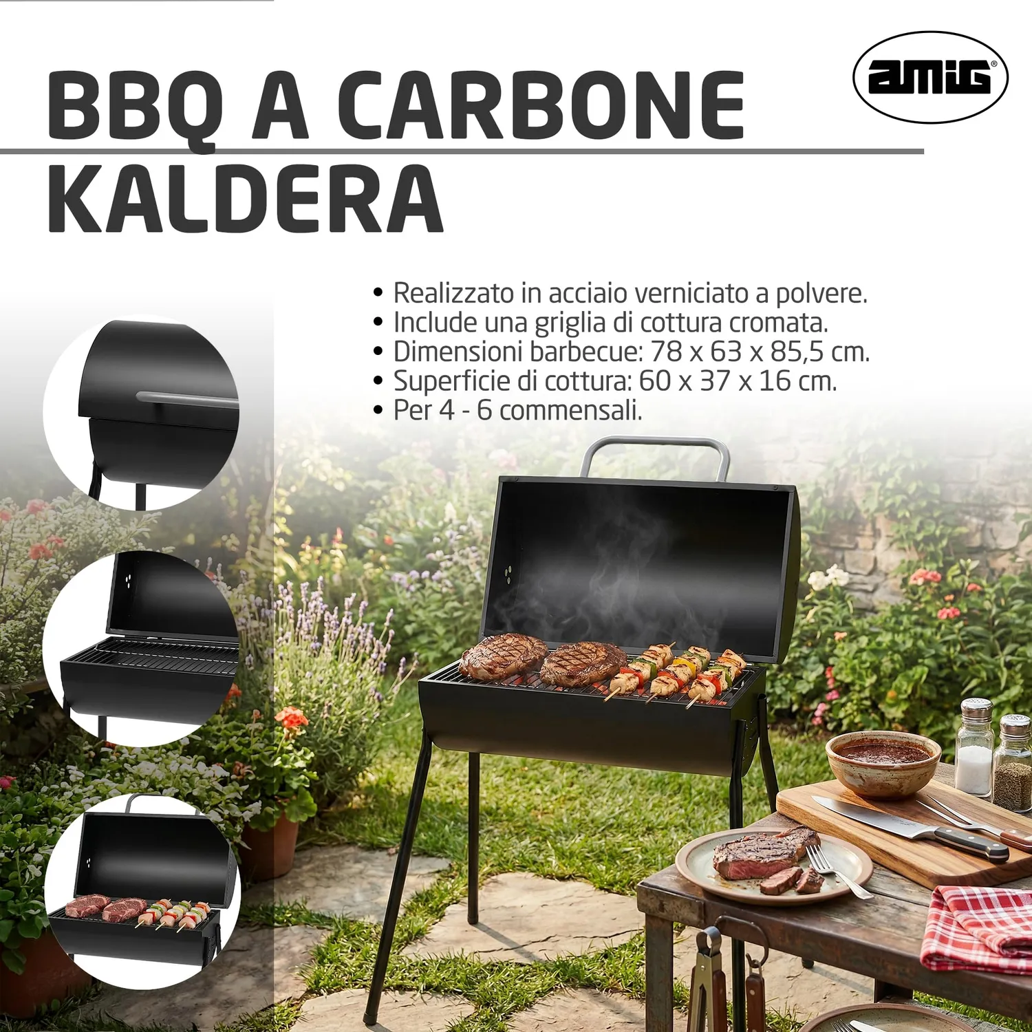 Amig Kaldera barbecue carbone 83x78x63 cm nero
