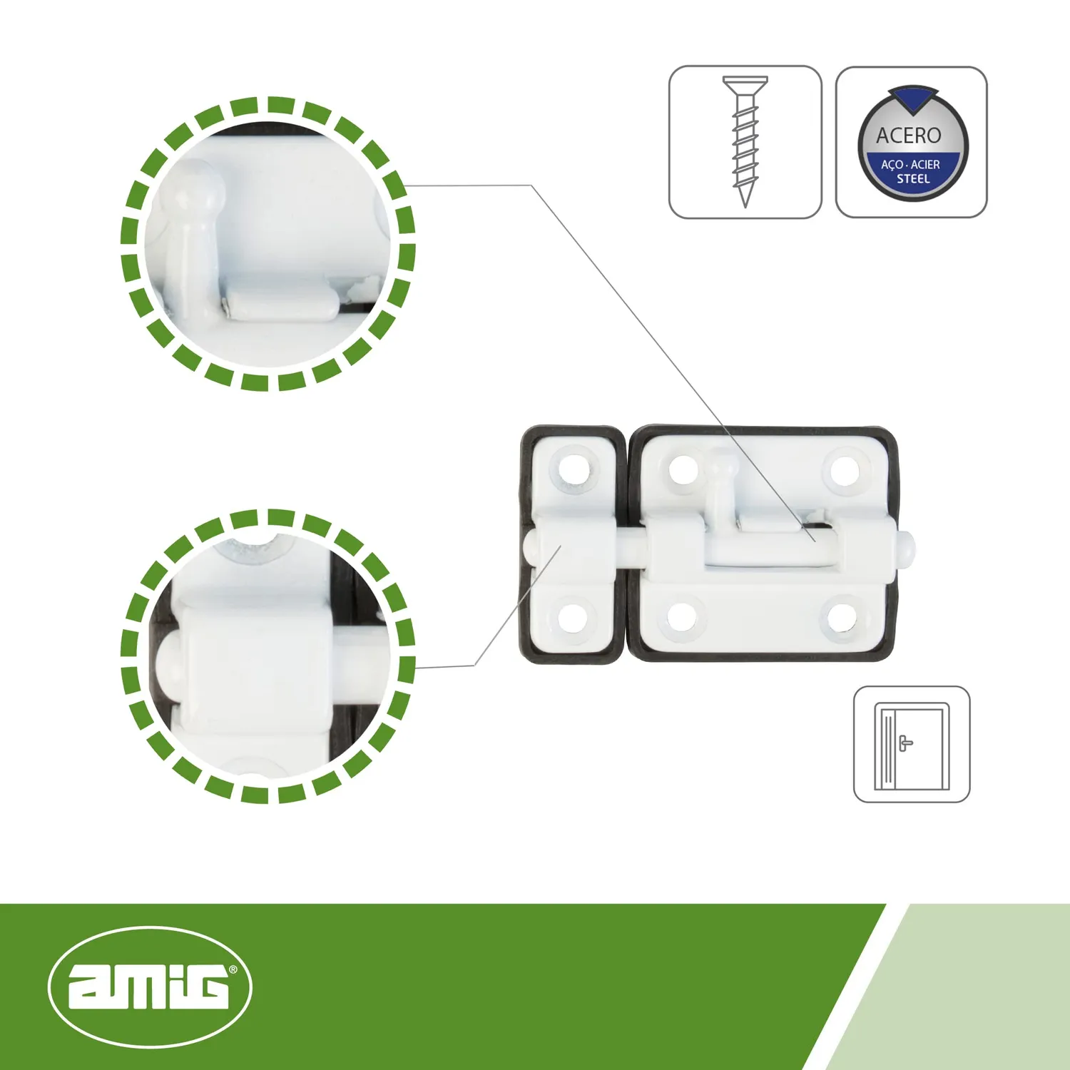 Amig 383 Catenaccio Verticale 38x34mm Bianco Acciaio
