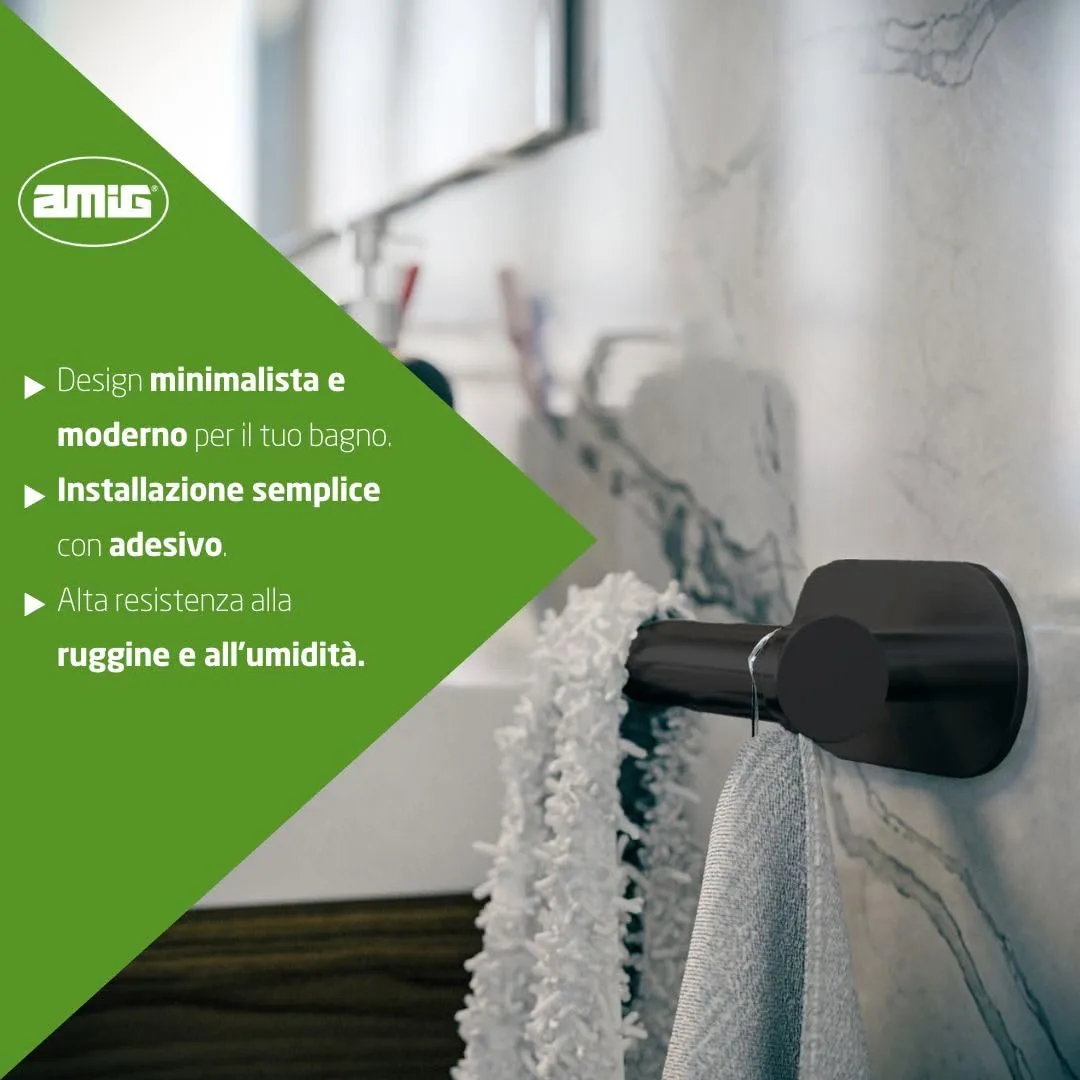 Amig Ea-5 Gancio Bagno Adesivo Nero Opaco Inox
