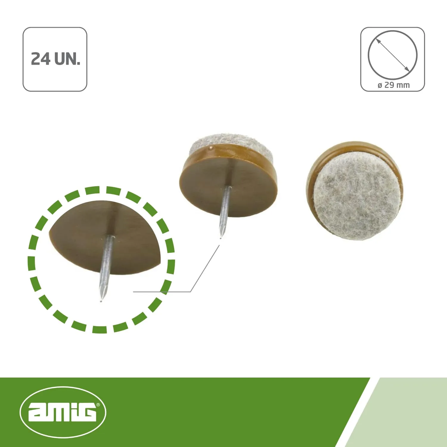 Amig 65 feltro con chiodo 29 mm per parquet marrone
