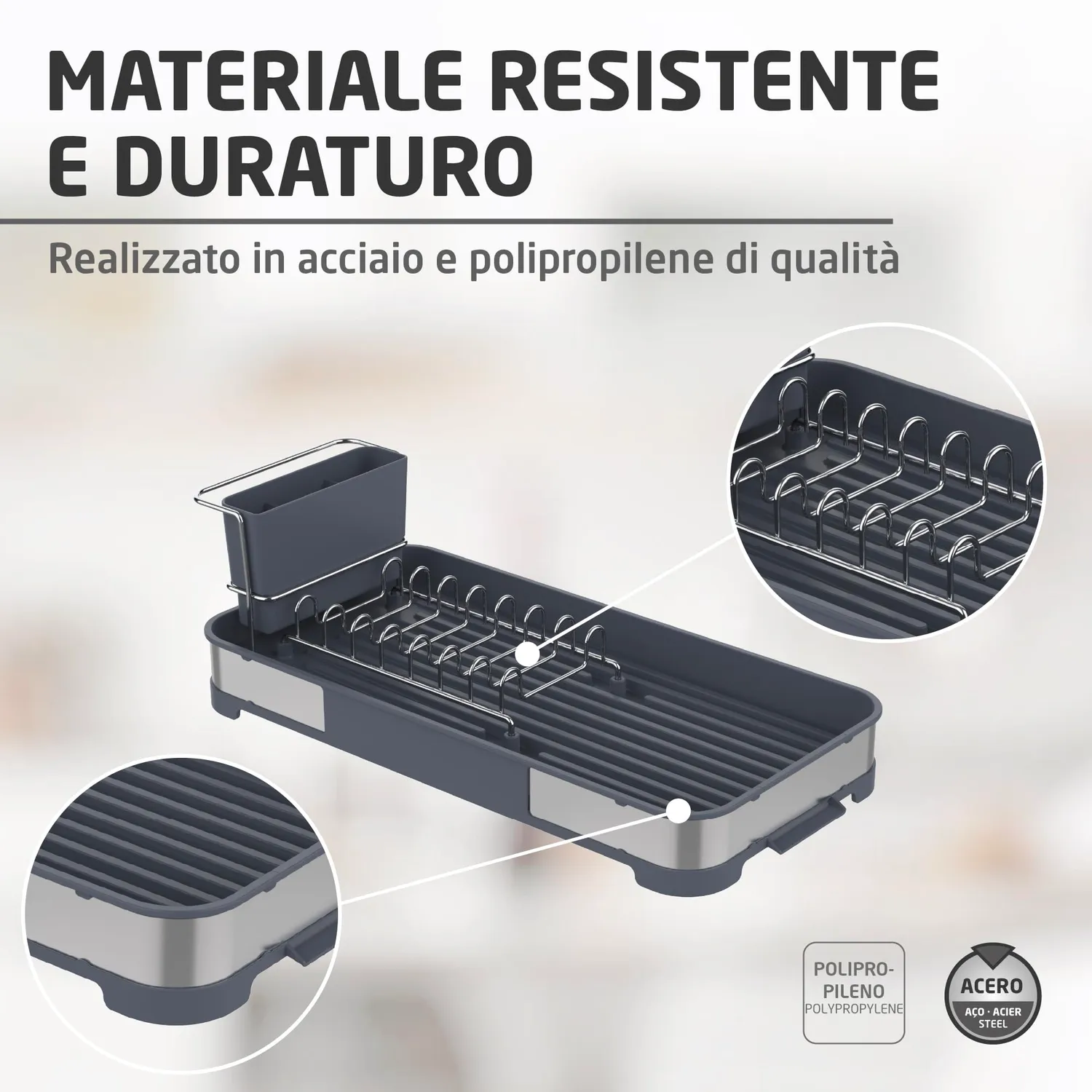 Amig Siba Mini scolapiatti grigio 7 piatti acciaio