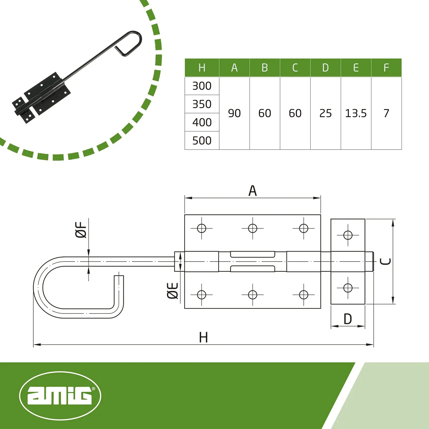 Amig 421 perno per porte nero 350 mm acciaio
