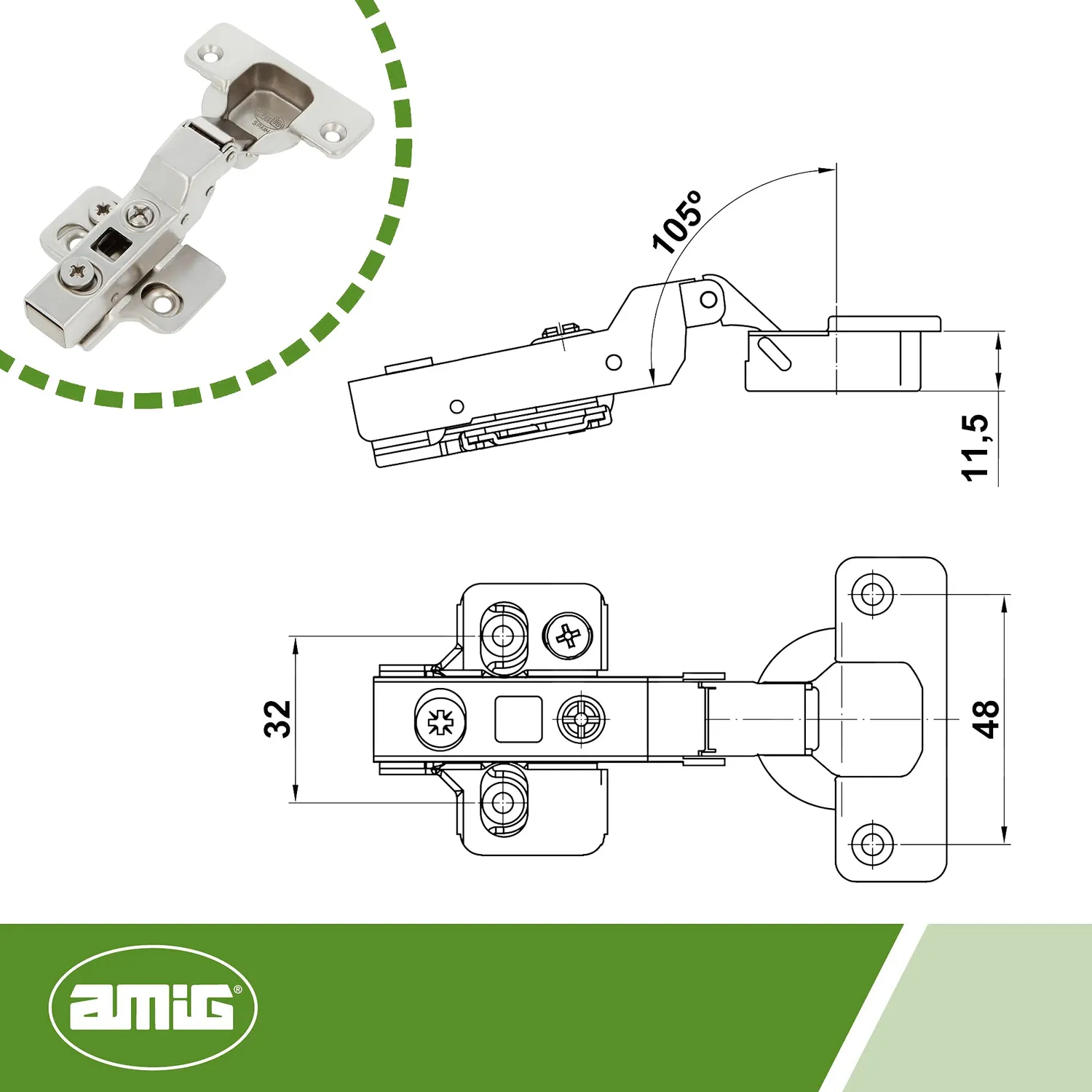 Amig Cerniera a Tazza Curva 35 mm Idraulica 110°