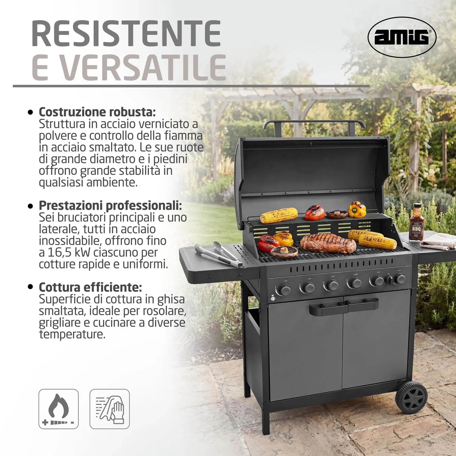 Amig Ignis 6F Barbecue a Gas 6+1 Bruciatori Nero