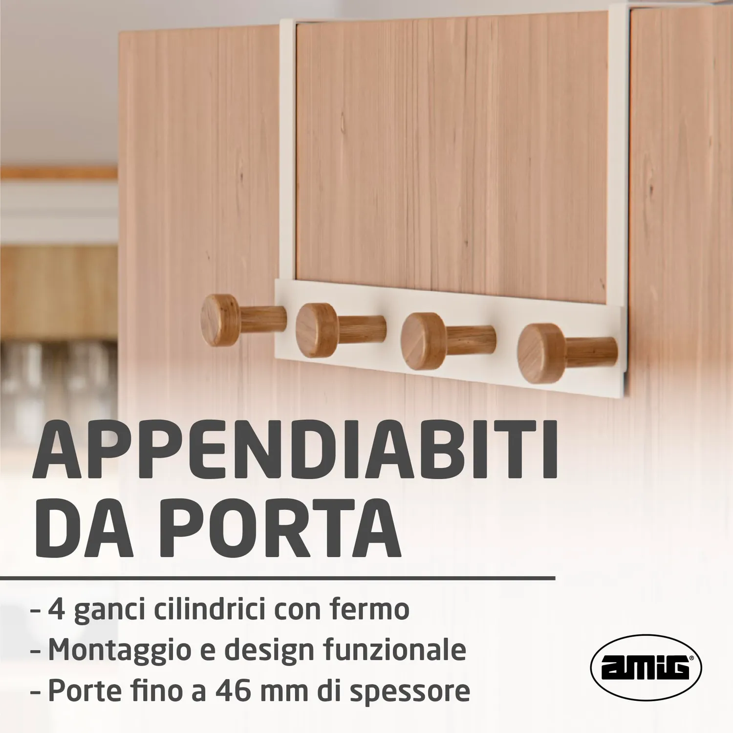 Amig CP43 appendiabiti per porta bianco 2 pezzi acciaio legno