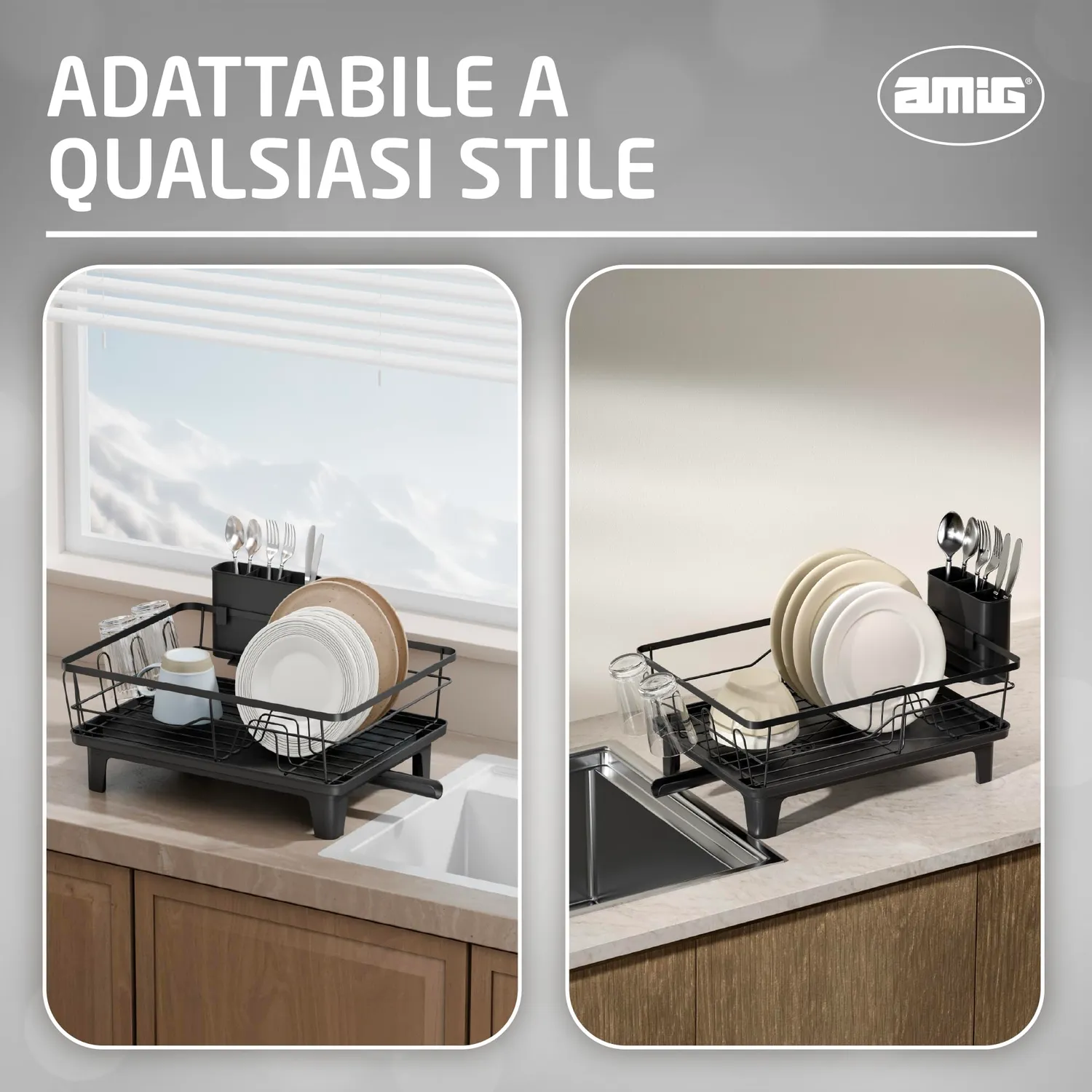 Amig Platz scolapiatti nero 47x34,4 cm acciaio vassoio