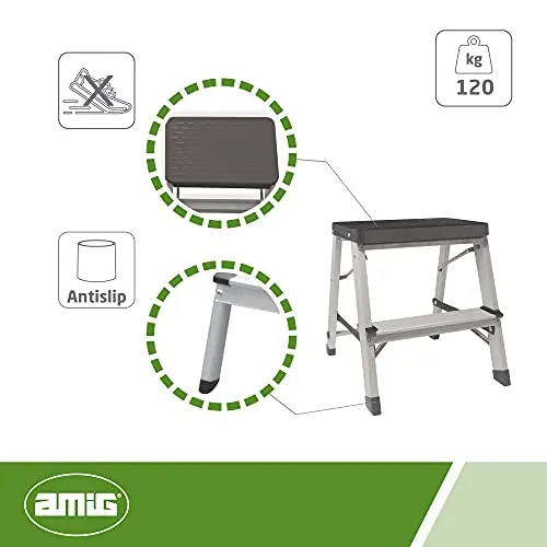 Amig 19503 sgabello alluminio 45 cm 2 gradini 120 kg