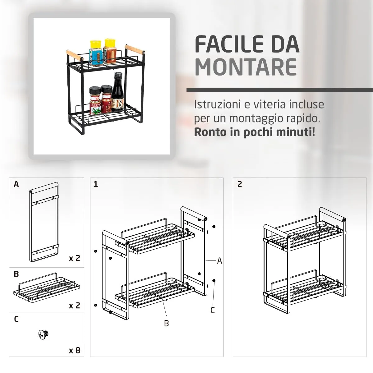 Amig scaffale 2 livelli acciaio bambù 260x130x287 mm