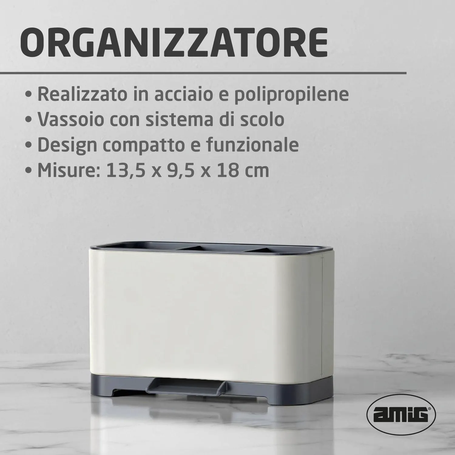 Amig Noxi Soft organizzatore lavello 13,5 cm bianco