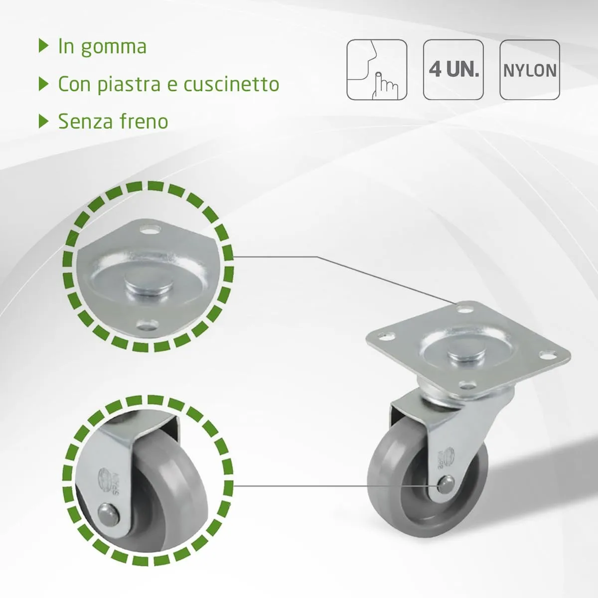 Amig 2500 Ruote Mobili Nylon Ø40 mm Grigie 4 Pezzi