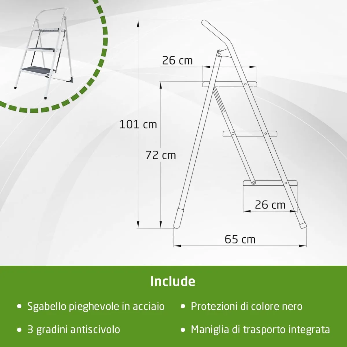 Amig Scala Sgabello 3 Gradini 103 cm 150 kg Bianca