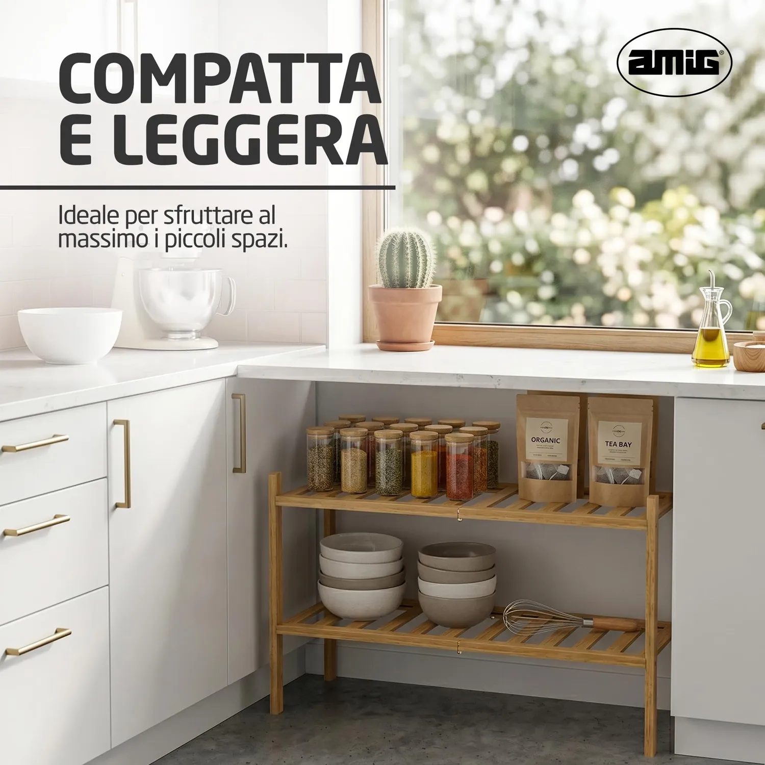 Amig Boo scarpiera bambù 2 ripiani 70x27x40 cm listelli