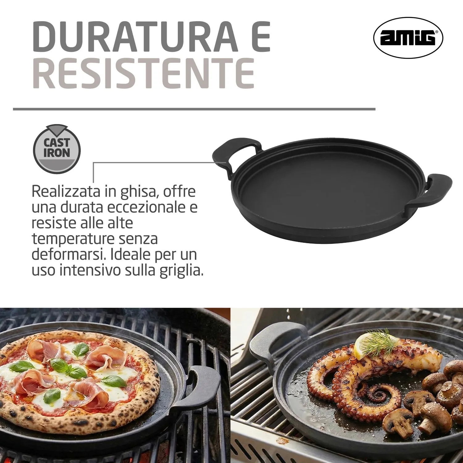 Amig AM39 padella ghisa 31 cm barbecue alta resistenza