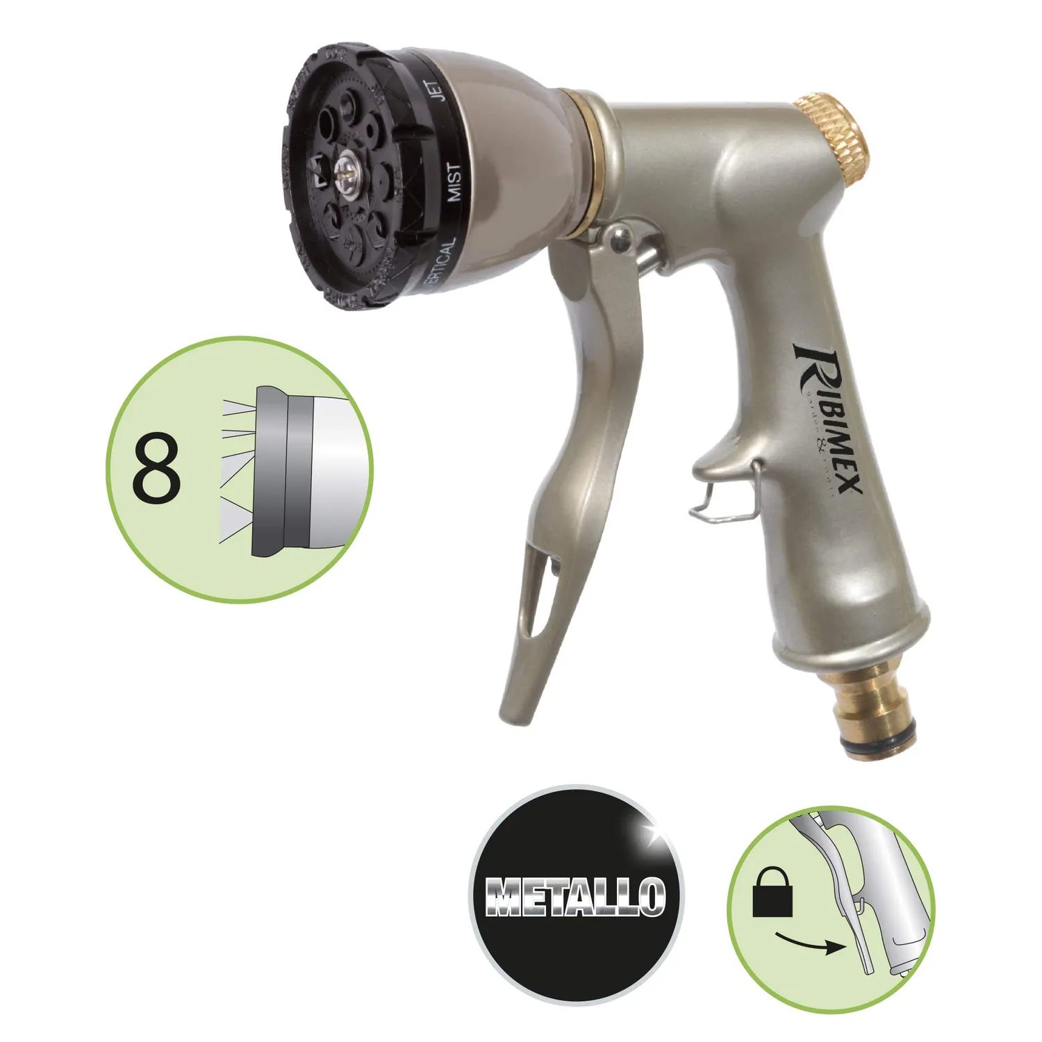 Ribiland-Ribimex Pistola Multigetto Metallo Ottone 8 Getti